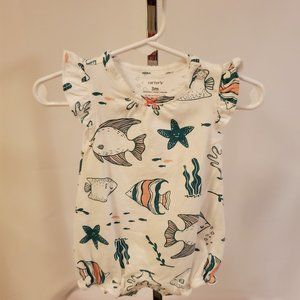 Onesie, 3-Month, Romper, White and Blue fish pattern (Carter's)